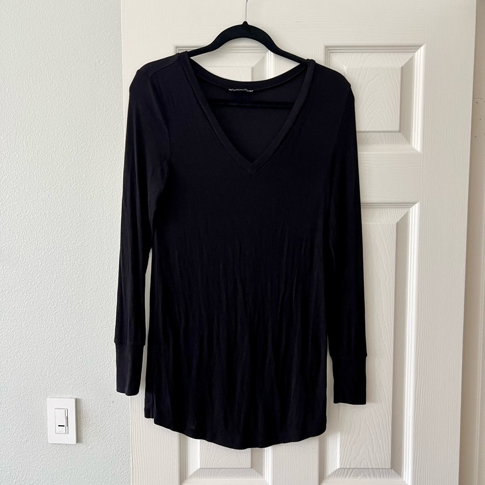 Universal Standard black ribbed vneck long sleeve tunic top shirt 2XS XXS